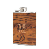 Vintages rustikales Braunholz Monogramm Flachmann (Links)