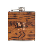 Vintages rustikales Braunholz Monogramm Flachmann (Vorderseite)