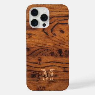 Vintages rustikales Braunholz Monogramm iPhone 15 Pro Max Hülle
