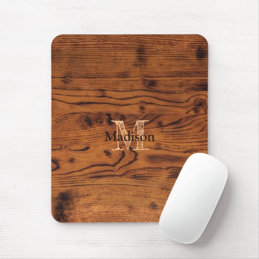 Vintages rustikales Braunholz Monogramm Mousepad (Mit Mouse)