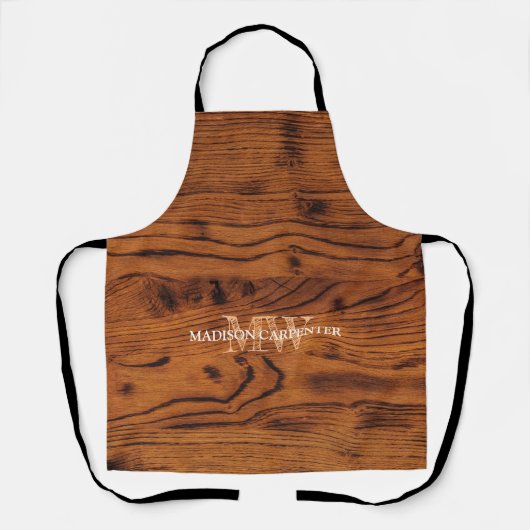 Vintages rustikales Braunholz Monogramm Schürze (Vorderseite)