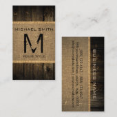 Vintages Rustikales Burlap Wood Look Monogram #2 Visitenkarte (Vorne/Hinten)