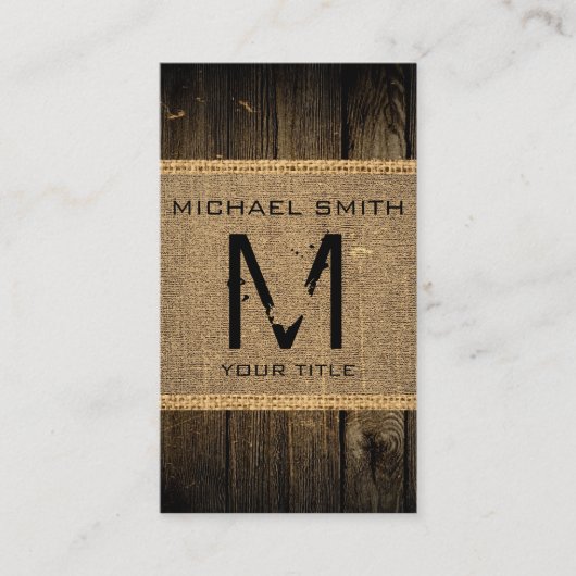 Vintages Rustikales Burlap Wood Look Monogram #2 Visitenkarte (Vorderseite)