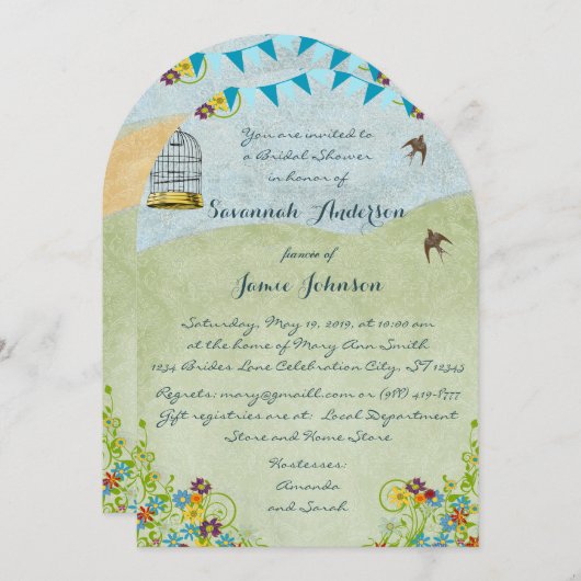 Vintages rustikales Chic Brautparty Birdcage Jagd Einladung (Vorne/Hinten)