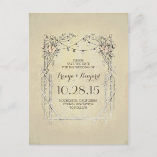 Vintages rustikales des Blumenbogens Save the Date Ankündigungspostkarte