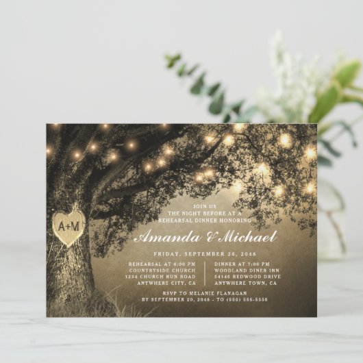 Vintages Rustikales Eichenholz Probe Abendessen Einladung (Stehend Vorderseite)