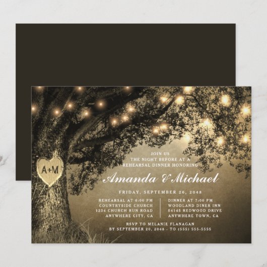 Vintages Rustikales Eichenholz Probe Abendessen Einladung (Vorne/Hinten)