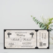 Vintages Rustikales Filmticket Save the Date Einladung (Stehend Vorderseite)