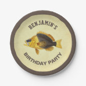 Vintages rustikales Fischen-Geburtstags-Party Pappteller (Vorderseite)