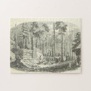 Vintages Rustikales Forest Cabin Scene Jigsaw Puzz Puzzle