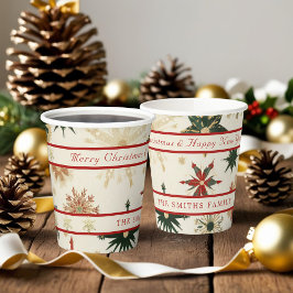 Vintages Rustikales Gold & Red Snowflakes Muster Pappbecher