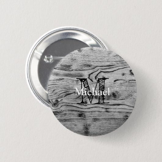 Vintages rustikales, graues, schwarzes Brennholz M Button (Vorne & Hinten)