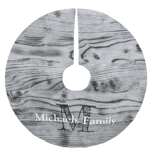 Vintages rustikales, graues, schwarzes Brennholz M Polyester Weihnachtsbaumdecke (Vorderseite)