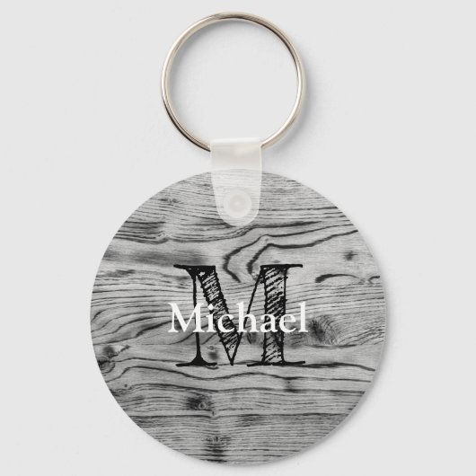 Vintages rustikales, graues, schwarzes Brennholz M Schlüsselanhänger (Vorderseite)