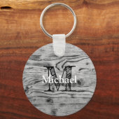 Vintages rustikales, graues, schwarzes Brennholz M Schlüsselanhänger (Rückseite)