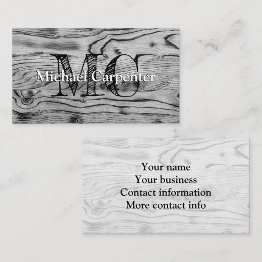 Vintages rustikales, graues, schwarzes Brennholz M Visitenkarte (Vorne/Hinten)