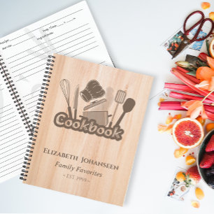 Vintages rustikales Holzbraun Kochrezept Kochbuch Notizblock
