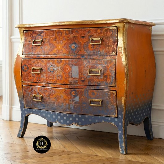 Vintages rustikales Orange- und Blautextilmuster Seidenpapier