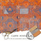 Vintages rustikales Orange- und Blautextilmuster Seidenpapier