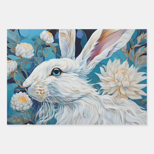 Vintages Rustikales Osterblorkaninchen Geschenkpapier Set (Vorderseite 2)