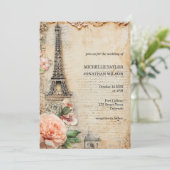 Vintages Rustikales Pariser Eiffelturm Zielort Einladung (Stehend Vorderseite)