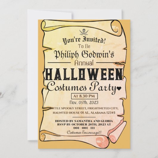 Vintages rustikales Pirates Halloween Kostüm Party Einladung (Vorderseite)