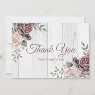 Vintages Rustikales Rosa Watercolor Blumenholz Dankeskarte