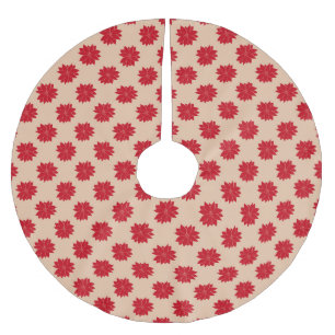 Vintages rustikales rotes Poinsettium Blumenmuster Polyester Weihnachtsbaumdecke