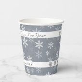 Vintages Rustikales Schneeflocken-Muster Weihnacht Pappbecher (Rückseite)