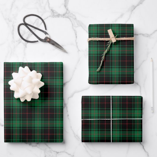 Vintages rustikales Schwarz-Grün-Tartan-kariertes  Geschenkpapier Set (Vorderseite)