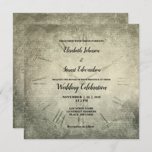 Vintages rustikales Uhrenmuster Einladung (Vorne/Hinten)