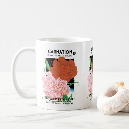Vintages Saatgut - Etikett Kunst, Nelken Blume Kaffeetasse (Mit Donut)