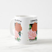 Vintages Saatgut - Etikett Kunst, Nelken Blume Kaffeetasse (Vorderseite Links)