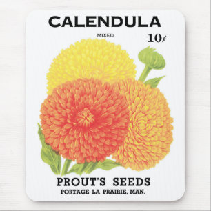 Vintages Saatgutpackungs-Label Art, Calendula-Blum Mousepad