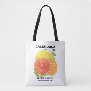 Vintages Saatgutpackungs-Label Art, Calendula-Blum Tasche