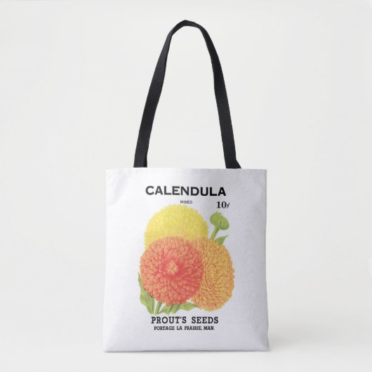 Vintages Saatgutpackungs-Label Art, Calendula-Blum Tasche (Vorderseite)