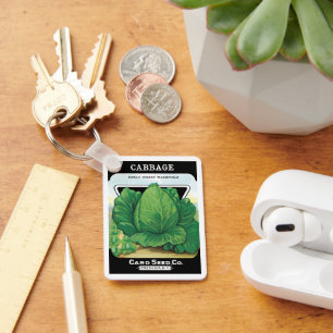 Vintages Saatgutpackungs-Label Art, grüner Kohl Schlüsselanhänger