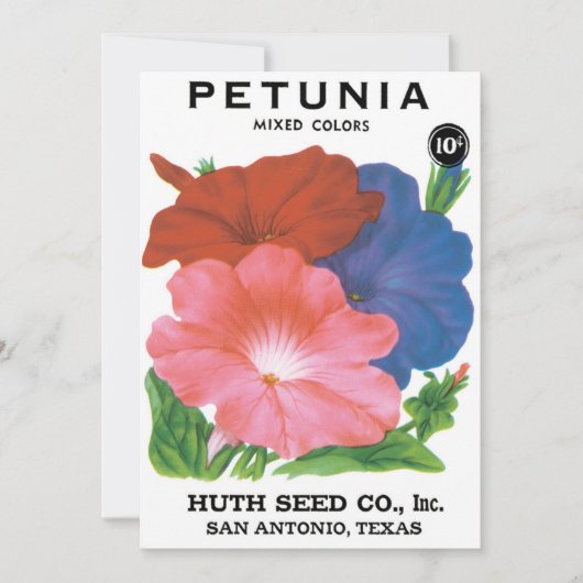 Vintages Saatgutpackungs-Label Art, Petunia-Blume (Vorderseite)