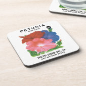 Vintages Saatgutpackungs-Label Art, Petunia-Blume Getränkeuntersetzer (Linke Seite)