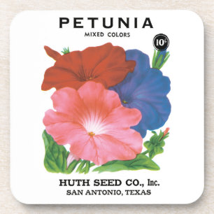 Vintages Saatgutpackungs-Label Art, Petunia-Blume Getränkeuntersetzer
