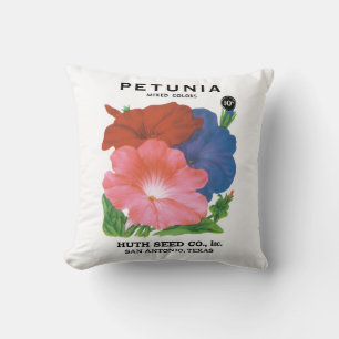 Vintages Saatgutpackungs-Label Art, Petunia-Blume Kissen