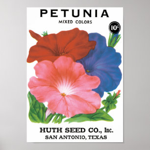 Vintages Saatgutpackungs-Label Art, Petunia-Blume Poster