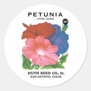 Vintages Saatgutpackungs-Label Art, Petunia-Blume Runder Aufkleber