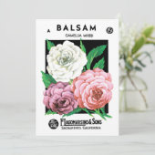 Vintages Saatgutpackungs-Label Kunst, Kamelien, Bl (Stehend Vorderseite)