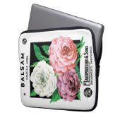 Vintages Saatgutpackungs-Label Kunst, Kamelien, Bl Laptopschutzhülle (Vorderseite Links)
