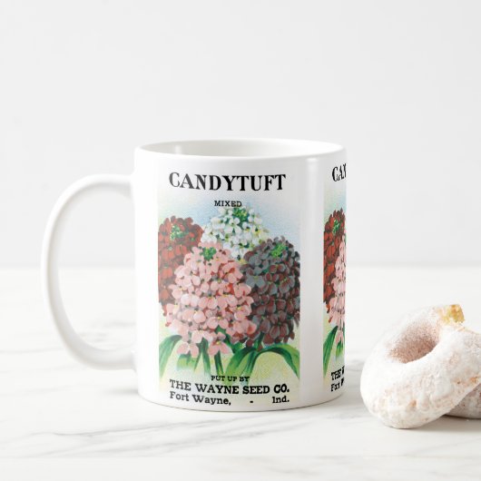 Vintages Saatgutpaket Kunst, Candytuft Garden Blum Kaffeetasse (Mit Donut)