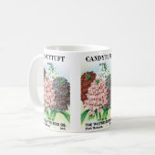 Vintages Saatgutpaket Kunst, Candytuft Garden Blum Kaffeetasse (Vorderseite Links)