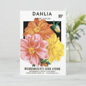 Vintages Saatgutpaket Kunst, Dahlia Garden Blume (Stehend Vorderseite)