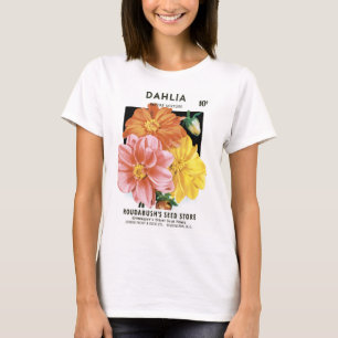 Vintages Saatgutpaket Kunst, Dahlia Garden Blume T-Shirt