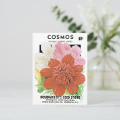 Vintages Saatgutpaket Kunst, Kosmos Garten Blume Postkarte (Stehend Vorderseite)